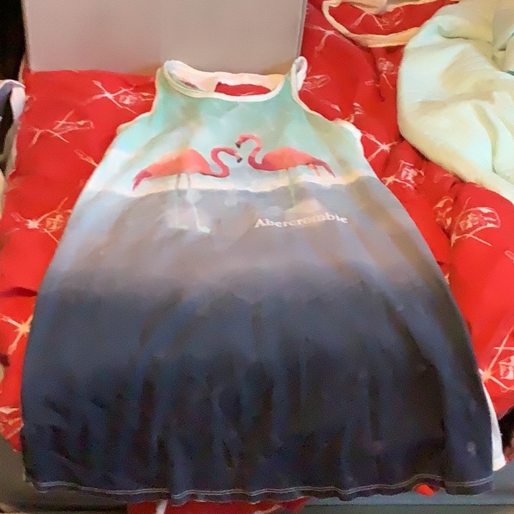 Blue and white flamingo razorback tank
